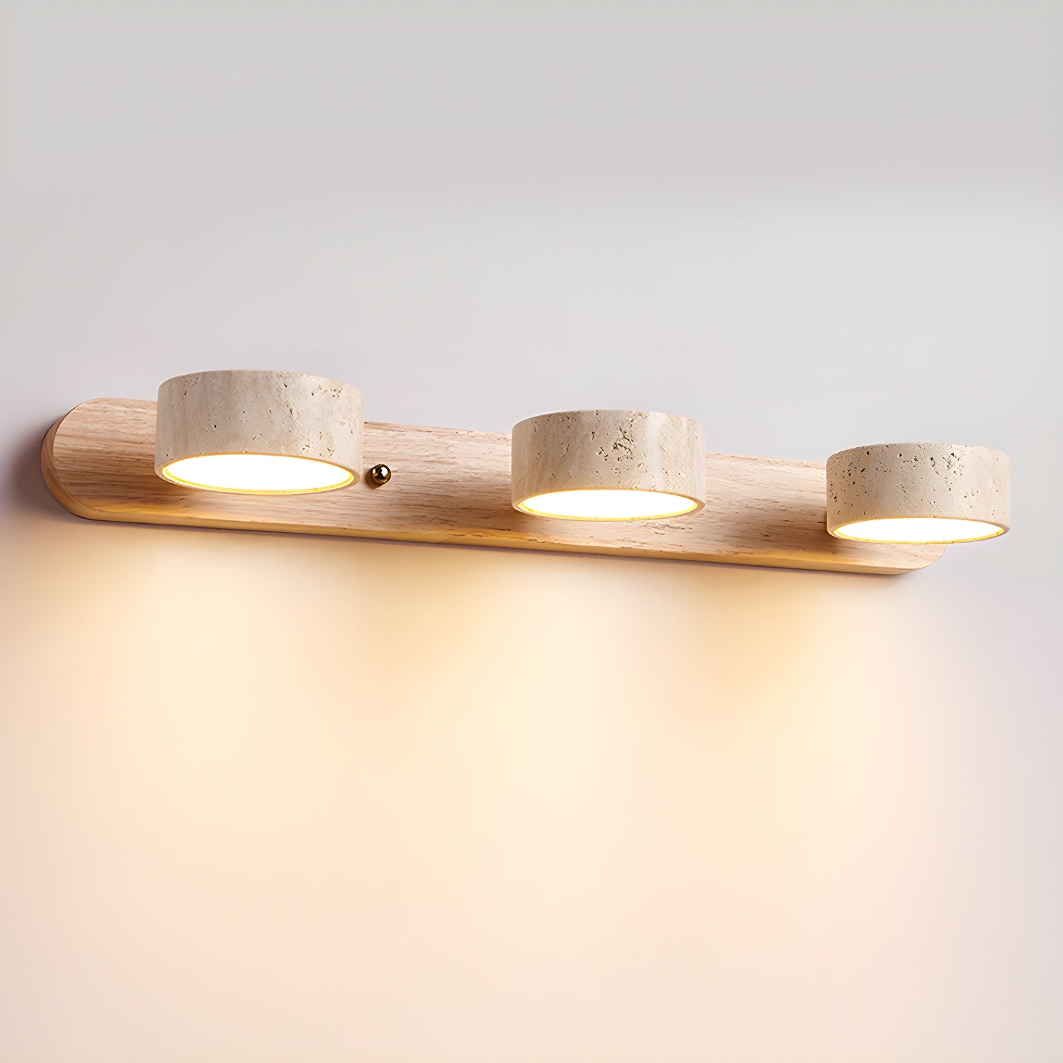 Travertine and Wood Multi-Light Wall Fixture
