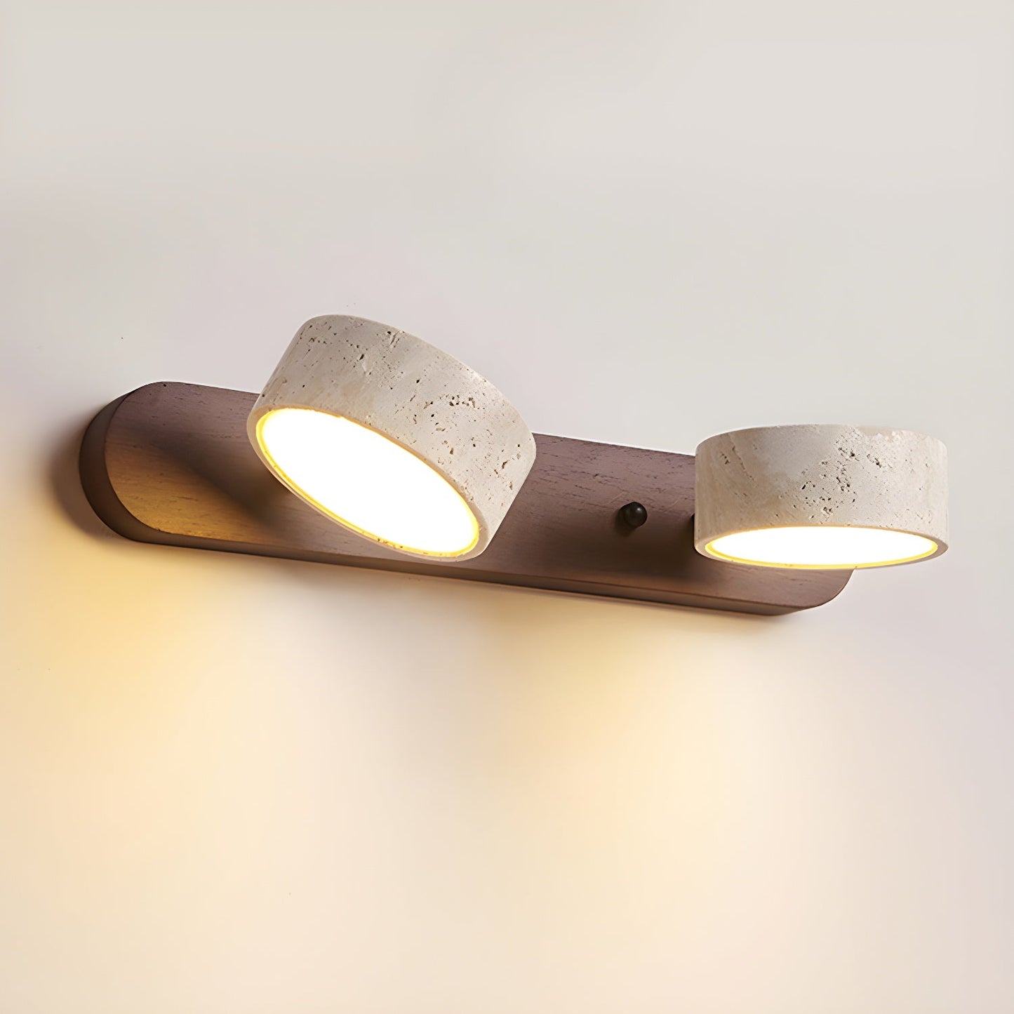 Travertine and Wood Multi-Light Wall Fixture / 4-Light: ∅ 27.6″ x H 2.4″ / Wood Color / Warm Light