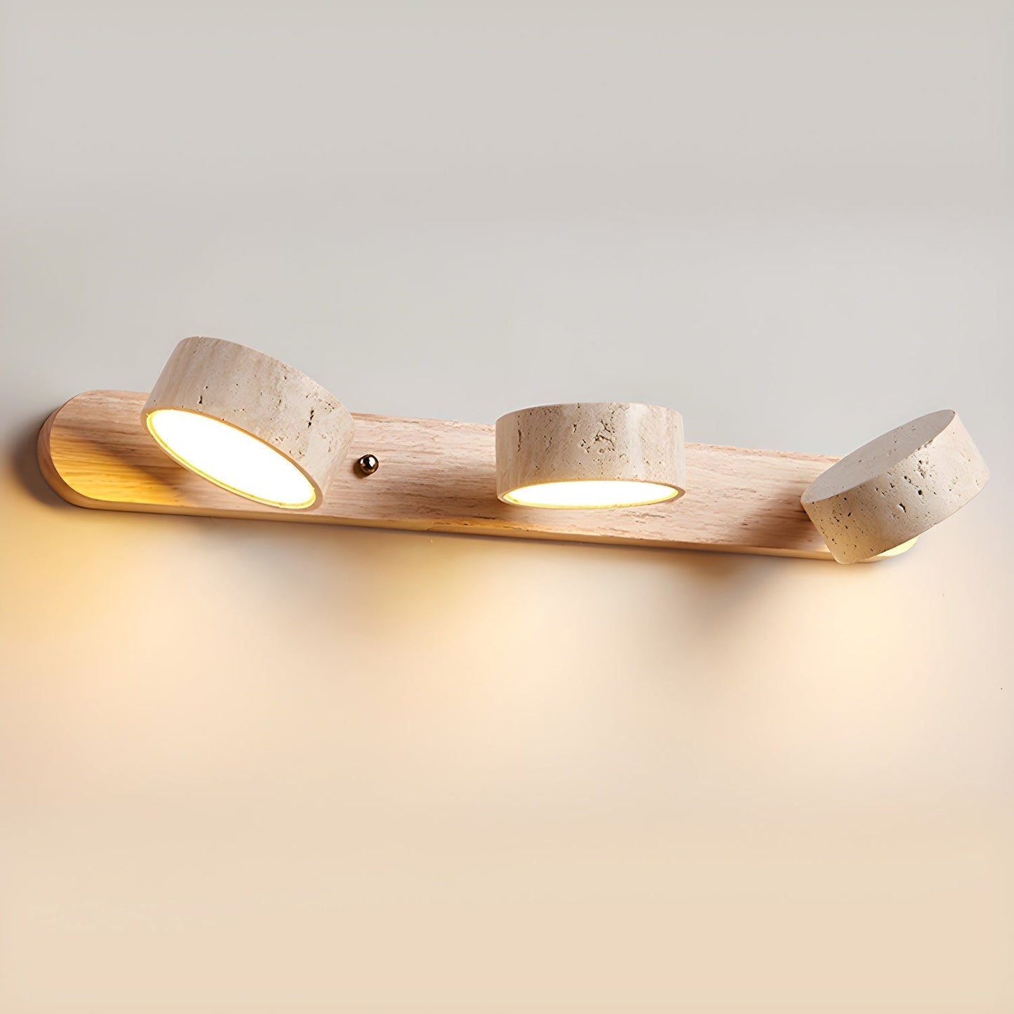 Travertine and Wood Multi-Light Wall Fixture