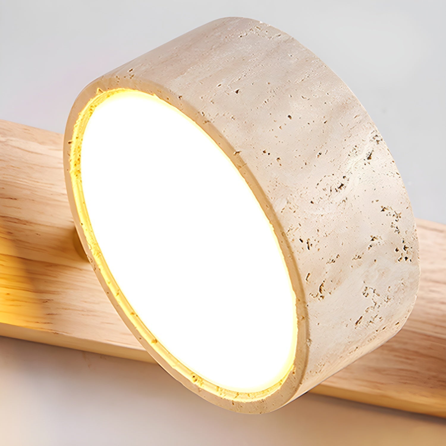 Travertine and Wood Multi-Light Wall Fixture