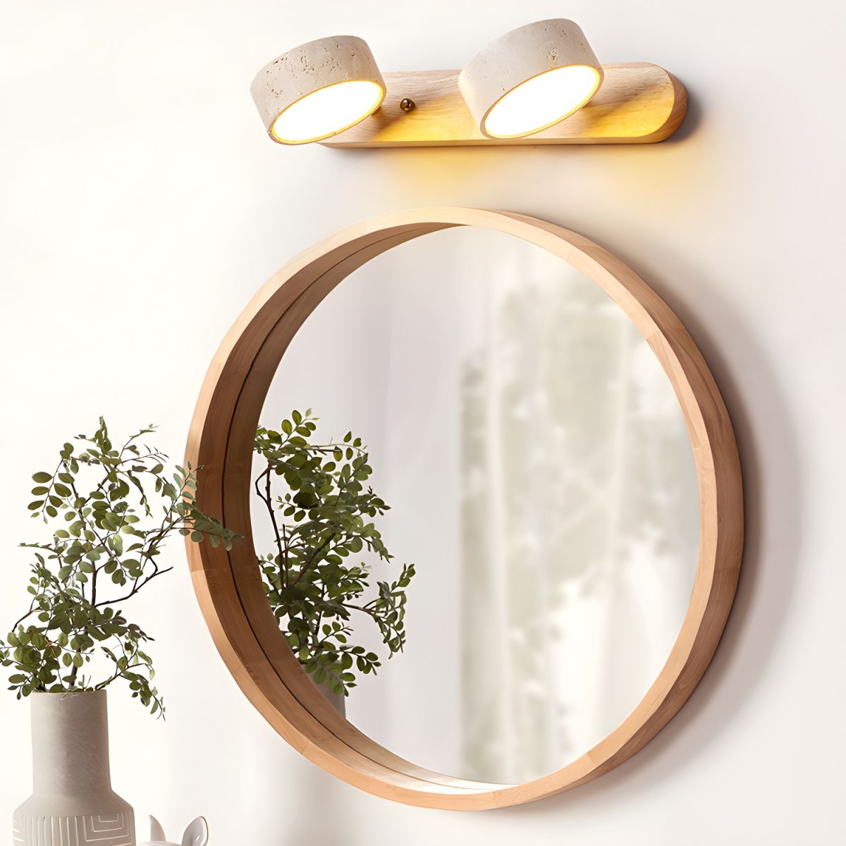 Travertine and Wood Multi-Light Wall Fixture