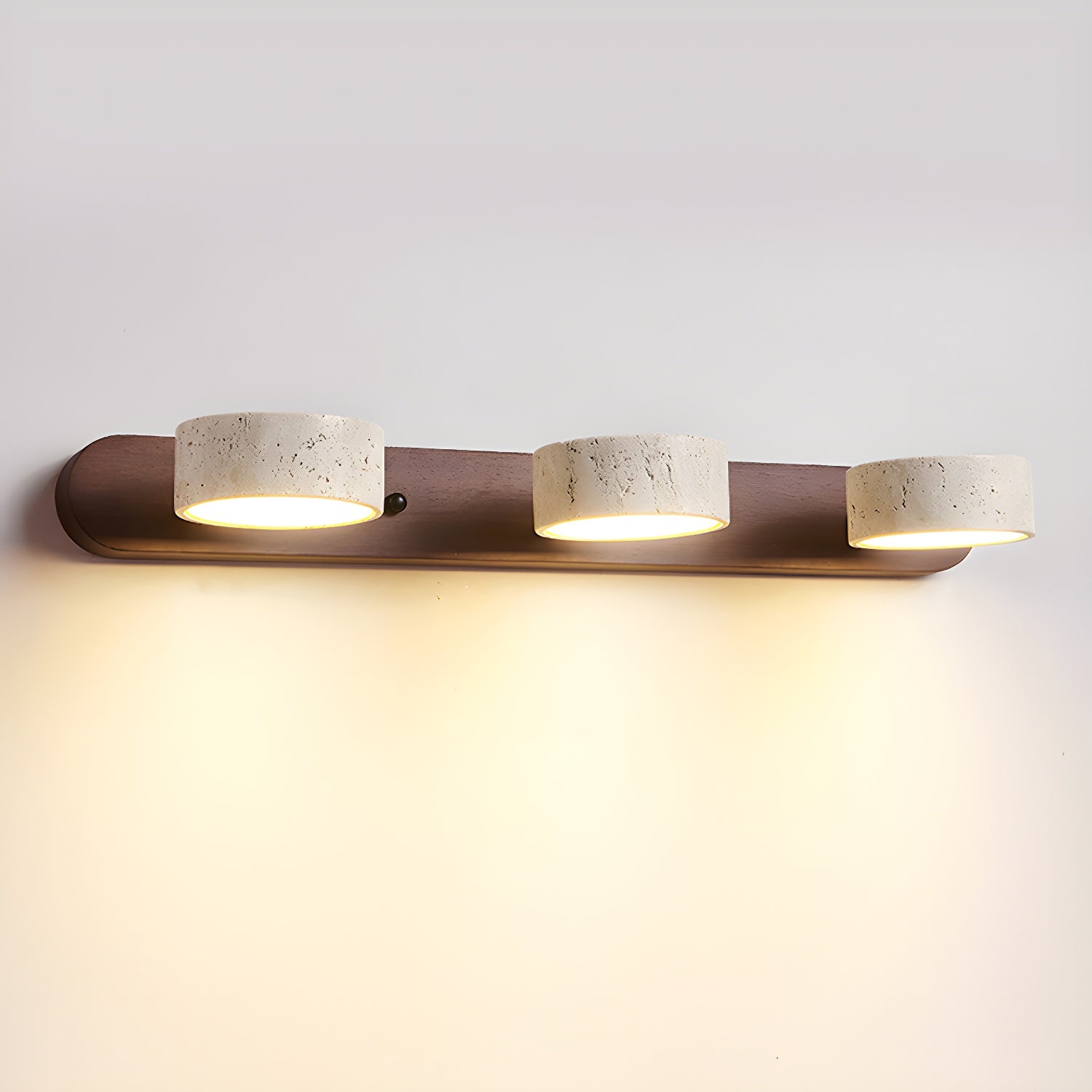 Travertine and Wood Multi-Light Wall Fixture